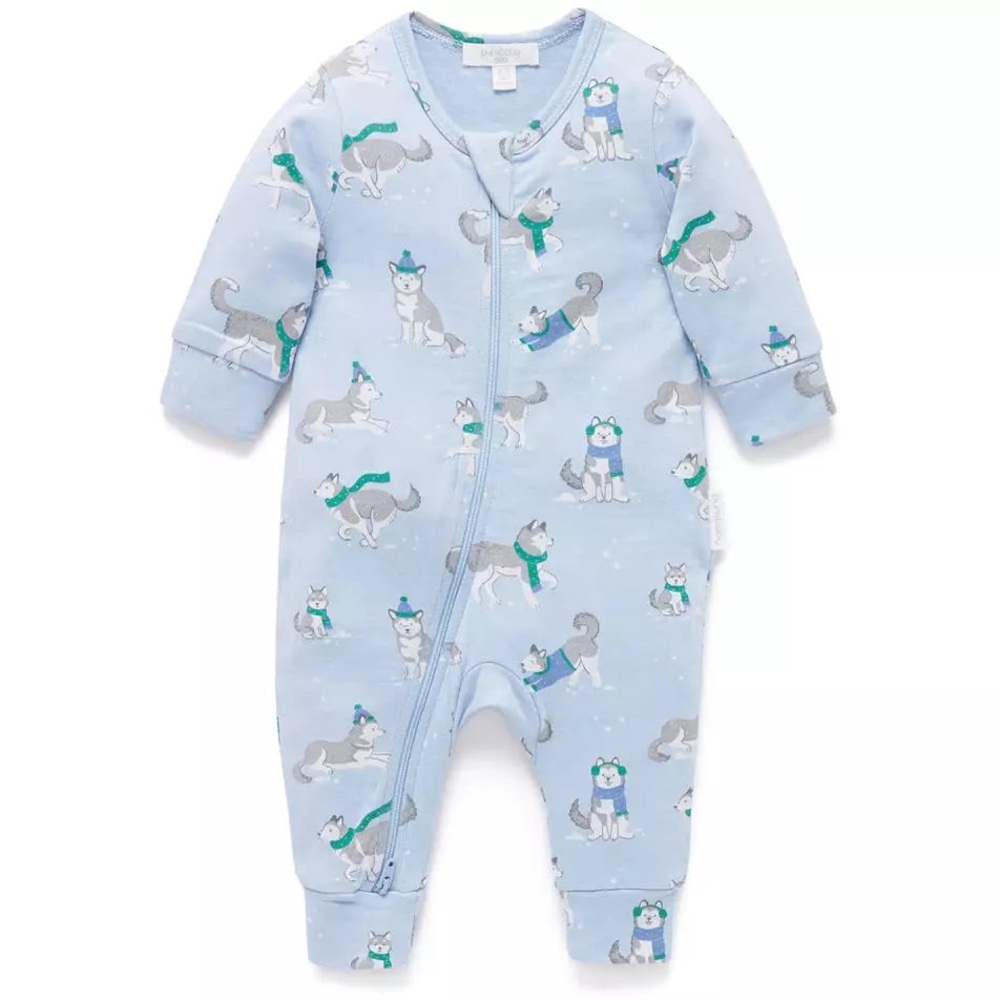 Purebaby Husky Print Zipper Baby Pajamas 3-6M